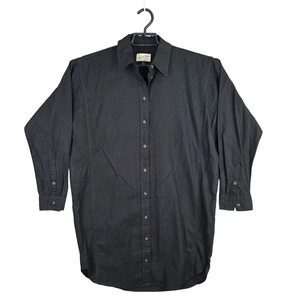 Womens Universal Thread Black Mini Shirt Dress Button Up Long Sleeve Linen XS
